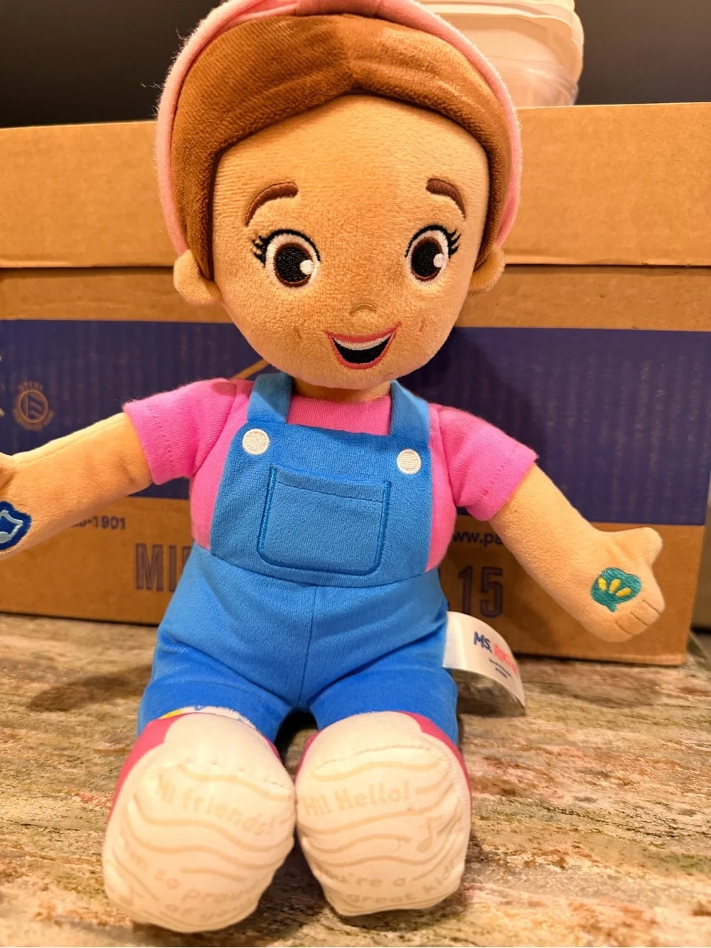 Plush Doll in Pink & Blue Overalls - Kids Toy